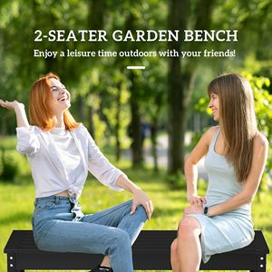 Panca da Giardino in HDPE per Tutte le Stagioni da 119 cm, Panca da Esterno Nera Senza Schienale con Doghe in Ferro per Cortile, Giardino, Portico, Parco - Product Image 4