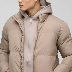 Blouson d'hiver matelassé pour homme avec logo personnalisé, tendance 2026, chaud, à capuche, pour usage extérieur et décontracté, couleur beige - Product Image 5