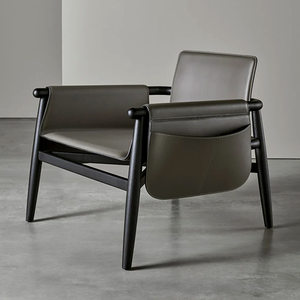 Sofá convertible cuadrado de estilo moderno de mediados de siglo, tapizado en cuero genuino, con estructura de madera de teca, relleno de espuma, brazos acolchados y respaldo firme. - Product Image 6