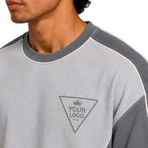 <b>Light</b> Grey Mens Oversized T Shirt And Shorts Set Dark Grey Contrast <b>Panels</b> Custom Logo Crew Neck Casual Streetwear Wholesale - Product Image 6