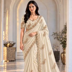 Sari de Seda Premium con Bordado de Lentejuelas y Cuentas Pesadas, Blusa de Diseñador, Estilo Étnico, para Bodas y Eventos, Exportación de Primera Calidad - Product Image 1