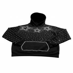 Sweat à capuche en molleton personnalisé pour homme, 100 % coton, imprimé numérique à pois, respirant, avec strass, pull décontracté - Product Image 6