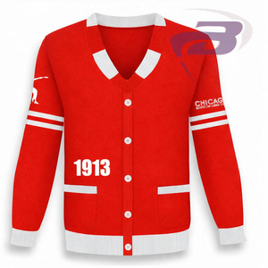 Delta | Sigma | Theta Sorority Winter Acrylic <b>Cardigan</b> <b>Sweater</b> Red & White Accents V-neck 1913 Chicago Design <b>Sweater</b> Sorority - Product Image 2