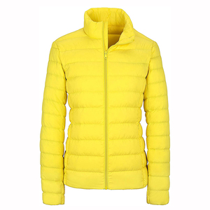 เสื้อแจ็คเก็ตผ้าควิลท์มีฮู้ดสีเหลืองสำหรับผู้หญิง แขนยาว ปิดซิป สีพื้น ทรงปกติ บุด้วยใยโพลีเอสเตอร์ เสื้อคลุมกันหนาว - Product Image 2