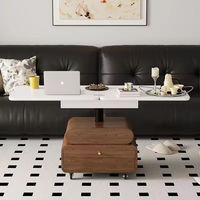 Table basse en bois multifonctionnelle moderne et vintage avec plateau relevable, design rotatif/à glissière, rangement dissimulé, mobilier écologique pour la maison