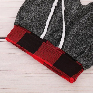 Conjunto de chándal con capucha para bebés, diseño a cuadros, gris y rojo, sudadera informal y pantalones, para otoño, bebés y niños pequeños, manga larga con cordón - Product Image 4