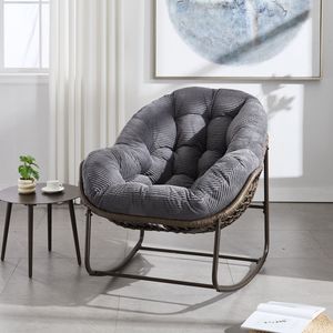 Sedia a Dondolo Reclinabile in Rattan Grigio per Esterni con Cuscino Imbottito per Veranda, Soggiorno, Patio e Giardino - Product Image 1