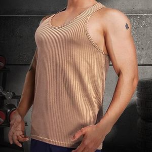 เสื้อกล้ามออกกำลังกายผู้ชายผ้าคอตตอนริบคุณภาพสูง ระบายอากาศได้ดี สีดำ สีเทา เสื้อกล้ามถักขายส่งจากโรงงาน - Product Image 2