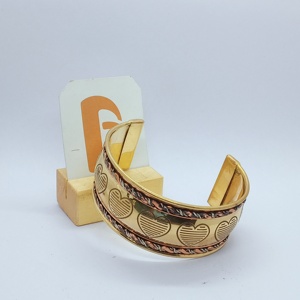 Modern <b>Copper</b> Gold Plated Heart Engraving Cuff Bracelets Trendy Women's Daily Wear - Product Image 2