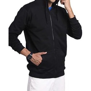 Sudadera con capucha negra para hombre, con cremallera completa, corte regular, forro polar de algodón, informal, para otoño. - Product Image 6