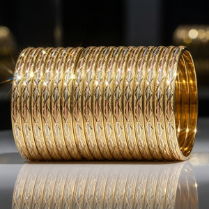 ORO-Z High Quality Elegant Three Tone Plated Interwoven Wave Pattern <b>Bangles</b> for Women Fashion Jewelry Accessory Party - Product Image 2