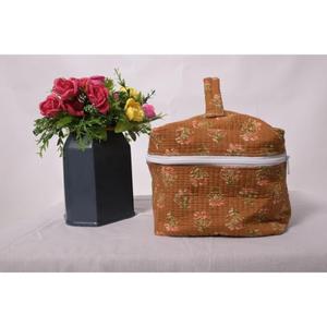 Pochette de maquillage matelassée en coton à imprimé floral, grande trousse de toilette artisanale pour voyage, fermeture éclair - Product Image 4