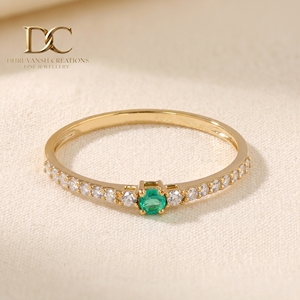 Elegant Design 14KT Solid Gold Ethnic Style IGI Certified <b>Ring</b> with Lab Grown <b>Diamond</b> and Colombian Emerald Jewelry for Women - Product Image 2