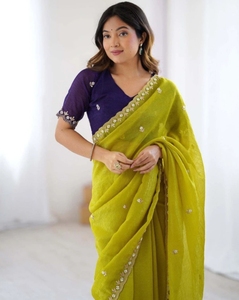Sari de Georgette Bordado KV Estilo Bollywood (Amarillo) - Product Image 1