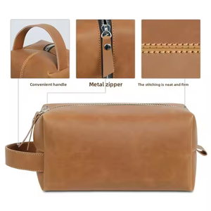 Luxury Leather Dopp Kit for Men High End Waterproof <b>Toiletry</b> Bag Large Capacity Cosmetics & Shaving <b>Storage</b>. - Product Image 3