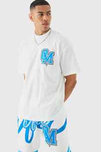 Ensemble T-shirt et short en coton blanc pour homme avec logo OM bleu – Tenue décontractée d'été respirante en maille à col ras du cou - Product Image 5