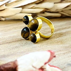 Latest Design Boho Floral Gemstone <b>Ring</b> Tribal Brass <b>Rings</b> Women 18k Gold Plated Cluster <b>Tiger</b> <b>Eye</b> Jewelry for Wholesale/OEM/ODM - Product Image 3