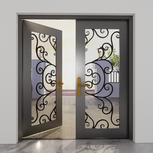 Portes en fer forgé de luxe, portes d'entrée en acier et verre sur mesure, design extérieur moderne et décoratif pour villa et maison moderne - Product Image 3