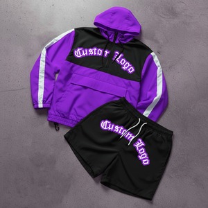 2026 Men's Casual Summer Streetwear Breathable 2-Piece Sets Black Short <b>Tshirt</b> Sleeve Shirt Printed Shoulder 100% Cotton - Product Image 2