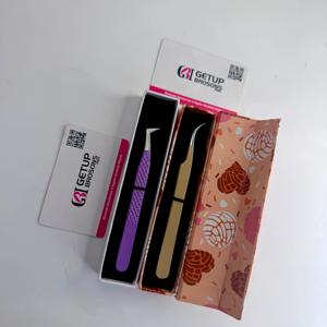 Ensemble de pinces professionnelles pour extensions de cils, marque privée, logo personnalisé, acier inoxydable coloré, manche confortable, volume 10 mm - Product Image 2