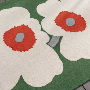 Tapis d'extérieur moderne à motif floral vert, blanc et rouge, en laine de Nouvelle-Zélande, à poils ras et coupés, facile à nettoyer - Product Image 5