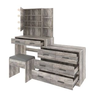 "Modern <b>Makeup</b> Vanity with 10 LED Lights Charging Station & Desk <b>Mirror</b> for Dresser Use" - Product Image 5