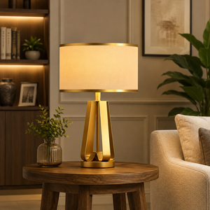 Modern Gold Handmade Table Lamp <b>Drum</b> <b>Shade</b> Metal Base Bedroom Living Room Home Decor Valentine's Day & Christmas <b>Light</b> - Product Image 2