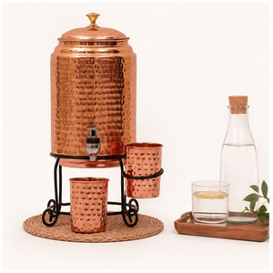 Best-Selling Pure Copper Hammered <b>Water</b> Dispenser Set Storage Tank with Tap Iron Stand Hammered Texture Drinking <b>Container</b> - Product Image 2