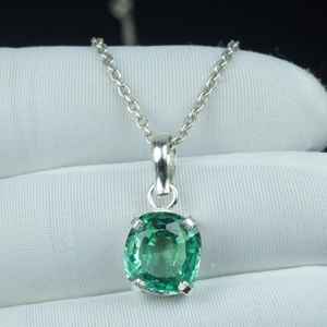 Magnifique pendentif saphir vert coussin en argent sterling 925, collier vintage pierre de naissance de septembre, cadeau - Product Image 3