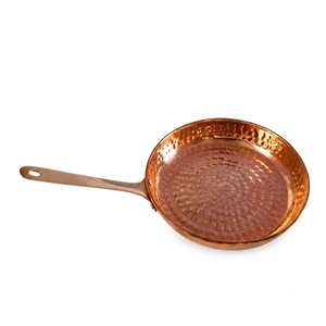 Pure Copper Hammered Fry <b>Pan</b> with Brass <b>Handle</b> | Traditional Indian Copper Skillet | Heavy Duty Frying <b>Pan</b> for Cooking | Premium - Product Image 1