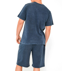 High quality Wholesale <b>Knitted</b> Breathable Acid washed Casual Men's Short Sleeve T-Shirt and Shorts <b>Set</b> New Arrival - Product Image 2