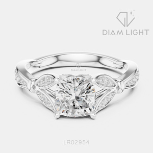 Bague de fiançailles fantaisie en or blanc 14 carats avec diamant de laboratoire taille coussin 1,27 carat, couleur F+, clarté VS+, certifiée IGI, idéale pour un cadeau - Product Image 1