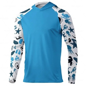 T-shirt à capuche à manches longues pour homme, blanc, imprimé vie marine, anti-humidité, ajusté, en polyester, haut de sport d'été - Product Image 5