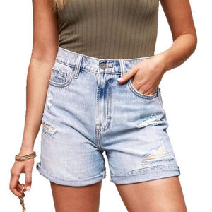 Pantalones cortos de mezclilla rectos de cintura alta para mujer, estilo americano, informales, para verano - Product Image 5