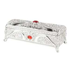 Handcrafted Silver Plated Metal Jewelry <b>Box</b> Vintage Carved Floral Pattern <b>Trinket</b> Storage Chest Case Organizer Wholesale - Product Image 4