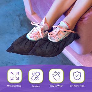 Copriscarpe nero monouso confezione da 16X6 pollici 2000 PP 35 GSM antiscivolo sicuro elastico senza soluzione di continuità copri stivali impermeabili per - Product Image 5