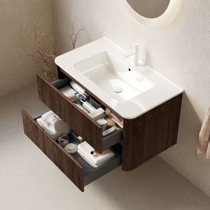 Mobile bagno sospeso NOOR da 36 pollici in compensato con 2 cassetti e lavabo in ceramica bianca - NOOR 36 pollici - Product Image 2
