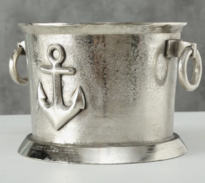 Seau à boissons rustique en métal moulé, finition argent brossé, avec ancre, base sur pieds et poignées pivotantes, servant également de refroidisseur à vin et de seau à glace - Product Image 6