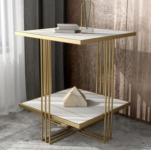 New Square Shape Metal Luxury Furniture <b>Side</b> <b>Table</b> <b>Gold</b> Plated Marble Top End <b>Table</b> Cabinet for Living Room, Drawing Room - Product Image 1