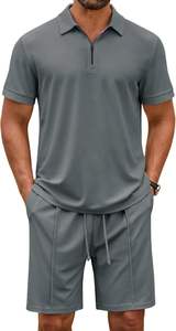 Ensemble deux pièces tendance pour homme : polo zippé et short de jogging en polyester respirant pour l'été – Idéal pour le sport et la gym - Product Image 2