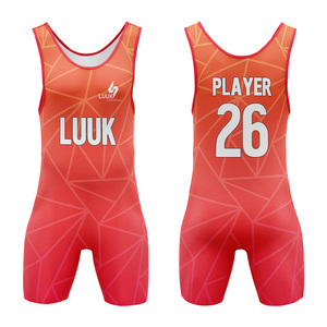 Traje de Lucha Libre Personalizado de Una Pieza con Estampado por Sublimación, Ajustado, de Secado Rápido, Unisex, Diseño Geométrico Rojo, Ropa de MMA para Adultos - Product Image 1