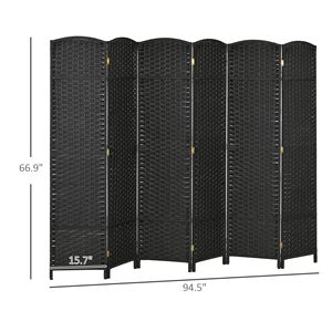 Black 6-Panel <b>Folding</b> Room Divider <b>Screen</b> 5.6 Tall Privacy Freestanding Partition for Home Office - Product Image 3