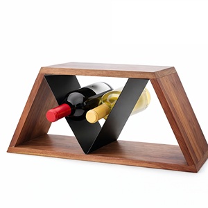 Porte-vin en bois vintage à double niveau |   Comptoir de cuisine et bar |   Organisateur de rangement durable en bois et métal - Product Image 1