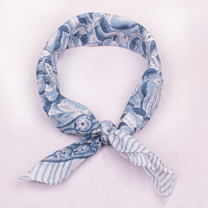 Craftjaipur Printed Blue Floral Cotton Bandana Square Scarf Breathable Casual Headband Spring Summer Style <b>Wraps</b> - Product Image 3