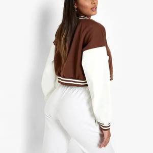 Nueva moda 2025 chaquetas de mujer flocadas de manga corta de cuero al por mayor chaqueta universitaria de béisbol para mujer - Product Image 4