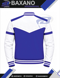 เสื้อแจ็คเก็ตวาร์ซิตี้แบบสั่งทำสำหรับผู้หญิง สีน้ำเงินขาว ลายบล็อกสี  แบรนด์ Zeta Phi Beta ZPB  แบบซิป  คอปกถัก  แขนเสื้อถัก  ทรงบอมเบอร์ - Product Image 5