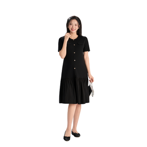 Vestido de Maternidad B2 MUM V1545 de Verano, Manga Corta, Tela Elástica Acanalada, Doble Capa, Dobladillo Cortavientos, Botones Florales Delicados - Product Image 1