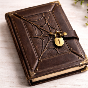 Diario de Tapa Dura de Cuero con Diseño de Telaraña en Relieve Hecho a Mano con Candado, Libro de Hechizos Gótico, Libro de Sombras Vintage, Regalo de Brujería Wicca - Product Image 3