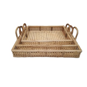 Plateau de service rectangulaire en rotin tressé à la main avec poignées latérales pour table basse, cuisine, fête - Product Image 5