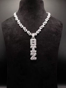 HipHop White Gold Plated 925 Sterling <b>Silver</b> Vvs Moissanite Diamond Vertical Name Letter <b>Pendant</b> Iced Out <b>Initial</b> Letter <b>Pendant</b> - Product Image 2
